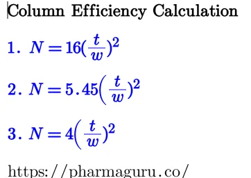 Column Efficiency Calculation Formula